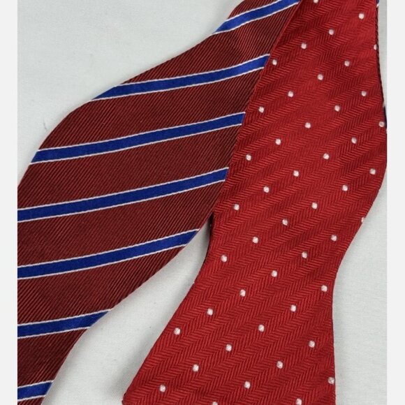 NWT Cremieux Red Blue Reversible Striped Polka Dot 100% Silk Bow Tie Adjustable - Picture 2 of 3